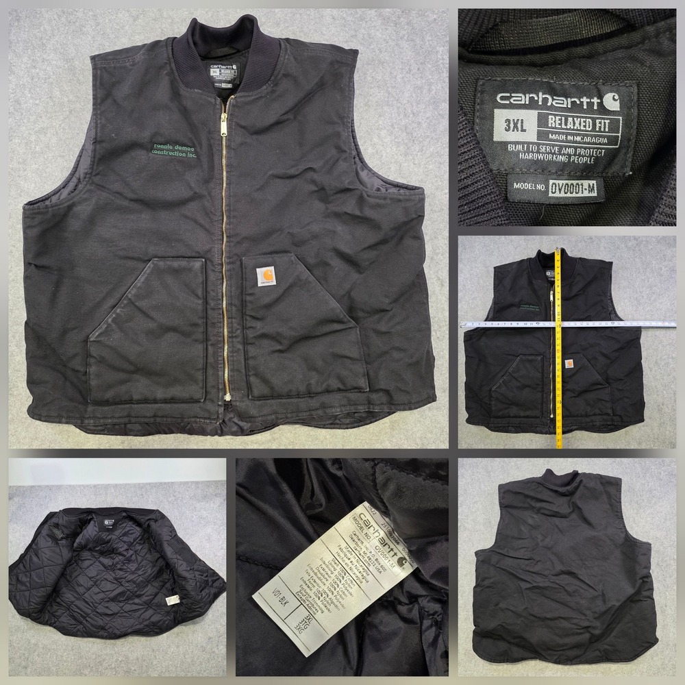 Carhartt Vest Mens 3XL Black Canvas Quilted Insulated Relaxed Fit OV0001-M